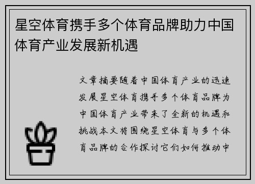 星空体育携手多个体育品牌助力中国体育产业发展新机遇